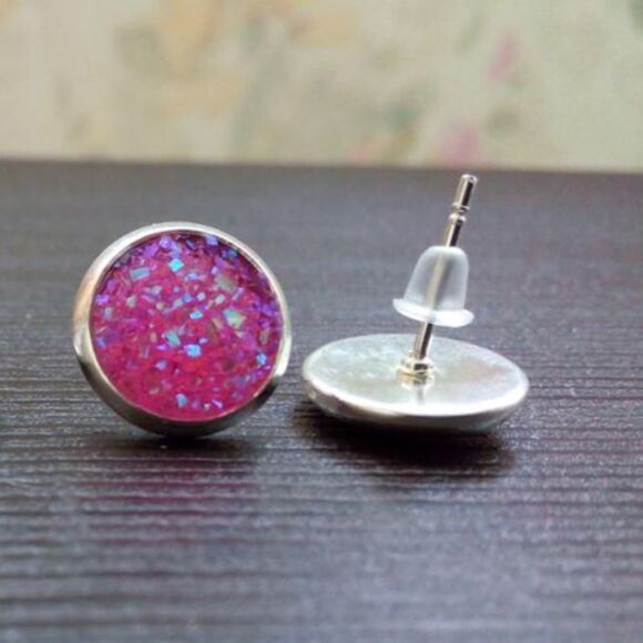 (R1)Pink Druzy Style Earrings - Picture 1 of 2